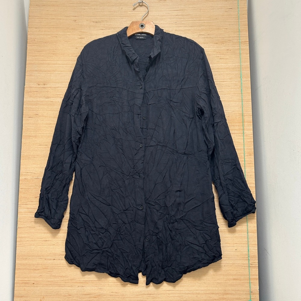 prAna Black Crinkle Texture Long Sleeve Button Down Tunic Shirt Womens Medium